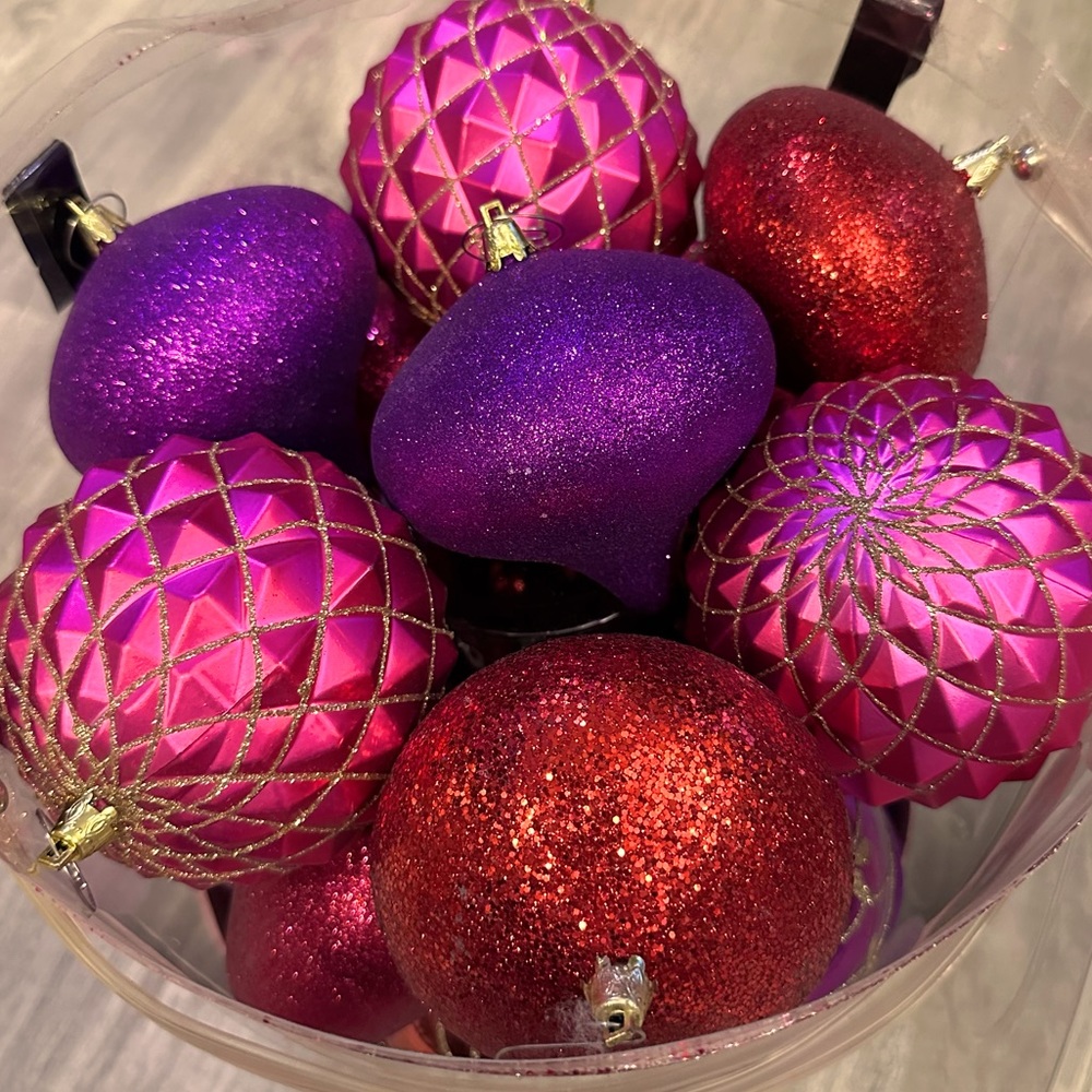 Purple and Red Glamorous Shatterproof Christmas Ornaments (25 piece set)